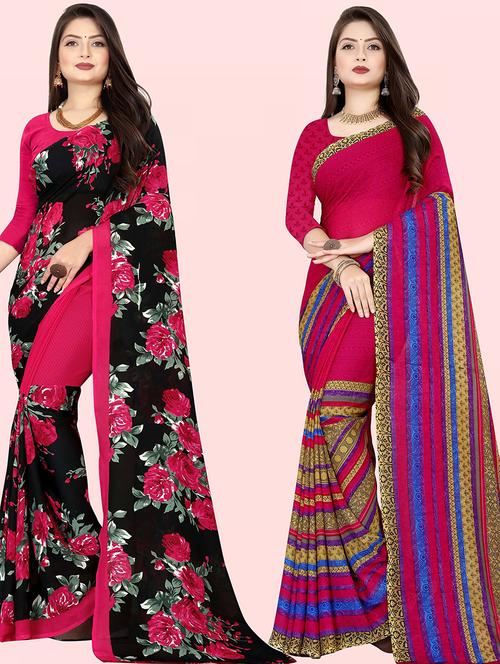 women pack of 2 casual wear combo sarees with blouse - 21414534 - Very Small Image - 1