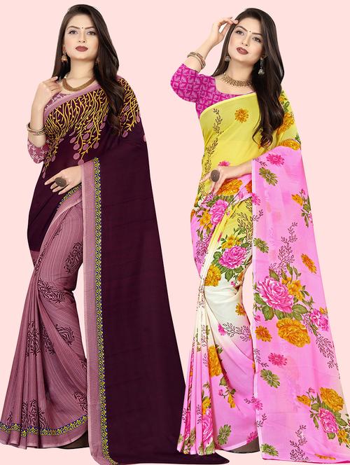 women pack of 2 casual wear combo sarees with blouse - 21414562 - Very Small Image - 1