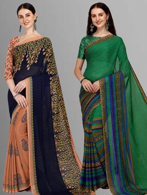 women pack of 2 casual wear combo sarees with blouse - 21414571 - Very Small Image - 1