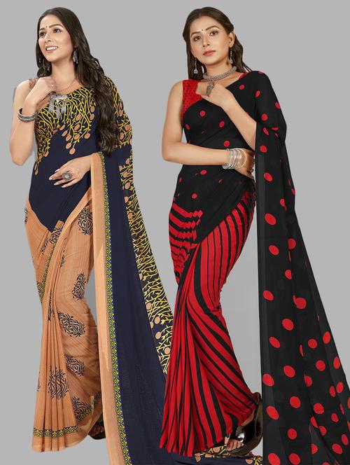 women pack of 2 casual wear combo sarees with blouse - 21414572 - Very Small Image - 1