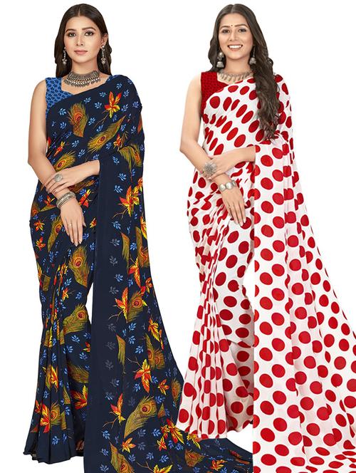 women pack of 2 casual wear combo sarees with blouse - 21414573 - Very Small Image - 1