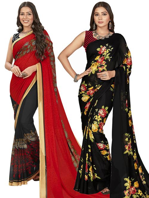 women pack of 2 casual wear combo sarees with blouse - 21414576 - Very Small Image - 1