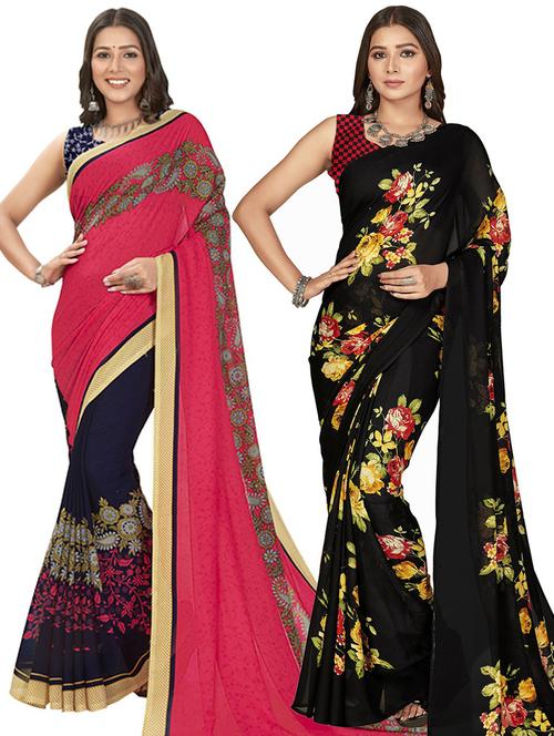 women pack of 2 casual wear combo sarees with blouse - 21414577 - Very Small Image - 1
