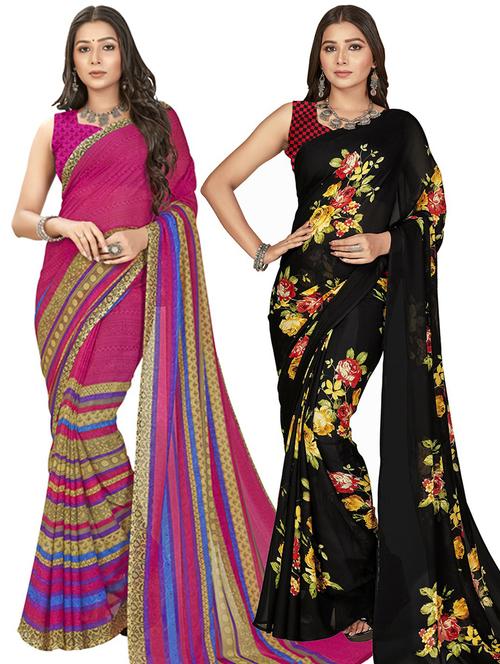 women pack of 2 casual wear combo sarees with blouse - 21414578 - Very Small Image - 1