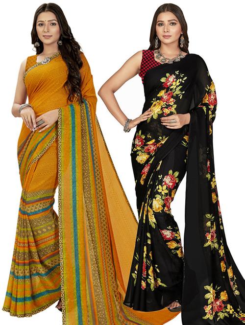 women pack of 2 casual wear combo sarees with blouse - 21414579 - Very Small Image - 1