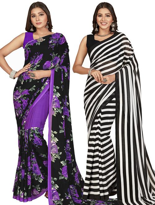 women pack of 2 casual wear combo sarees with blouse - 21414581 - Very Small Image - 1