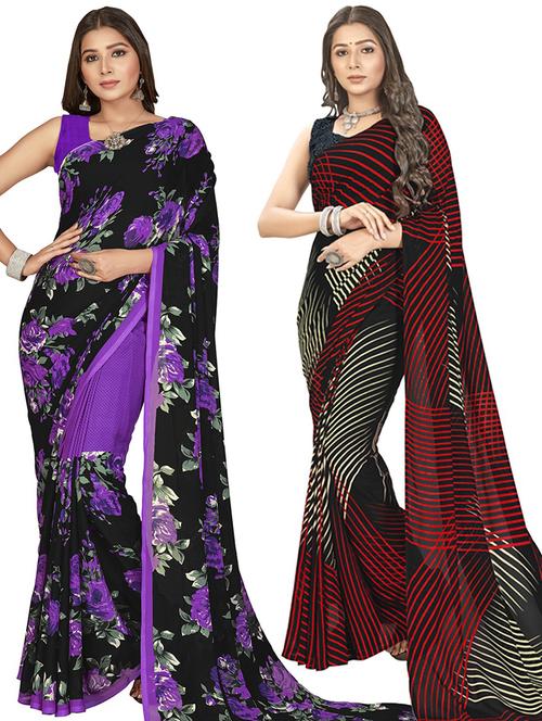 women pack of 2 casual wear combo sarees with blouse - 21414582 - Very Small Image - 1