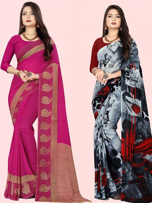 women pack of 2 casual wear combo sarees with blouse - 21414585 - Very Small Image - 1