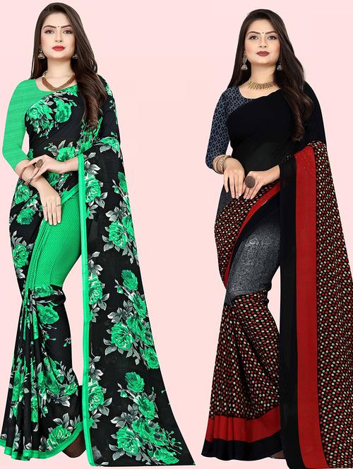 women pack of 2 casual wear combo sarees with blouse - 21414587 - Very Small Image - 1