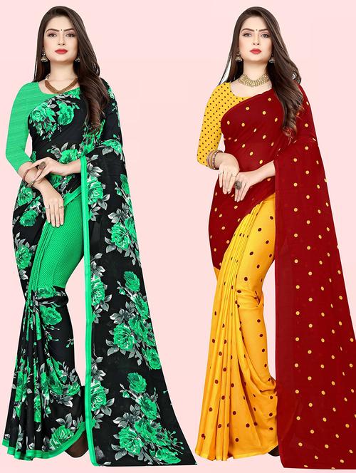 women pack of 2 casual wear combo sarees with blouse - 21414589 - Very Small Image - 1
