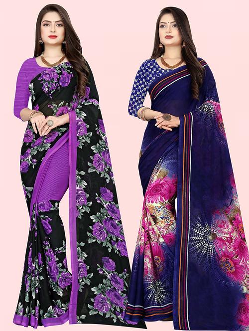 women pack of 2 casual wear combo sarees with blouse - 21414590 - Very Small Image - 1