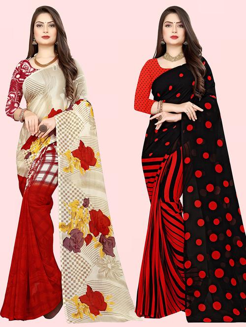 women pack of 2 casual wear combo sarees with blouse - 21414595 - Very Small Image - 1