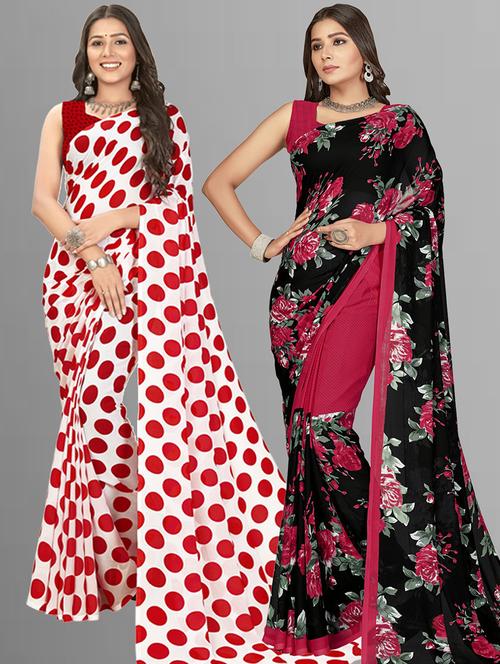women pack of 2 casual wear combo sarees with blouse - 21414597 - Very Small Image - 1