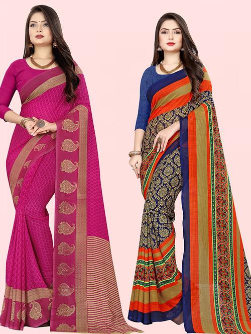 women pack of 2 casual wear combo sarees with blouse - 21414599 - Very Small Image - 1