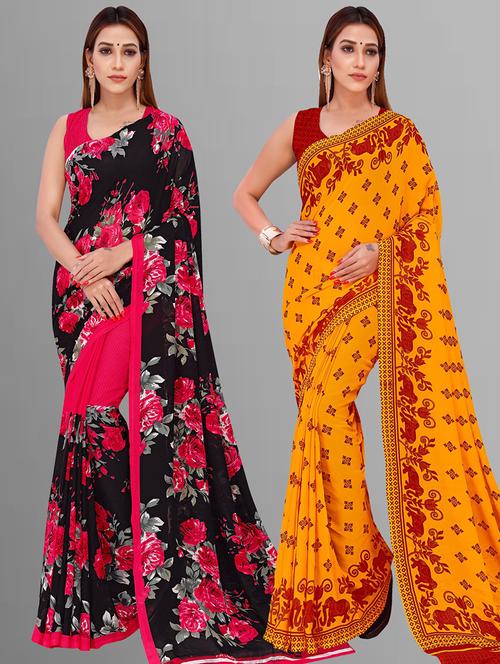 women pack of 2 casual wear combo sarees with blouse - 21414625 - Very Small Image - 1