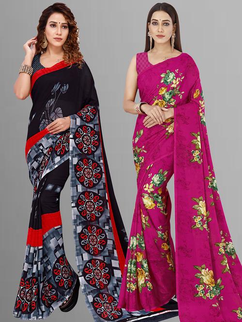 women pack of 2 casual wear combo sarees with blouse - 21414634 - Very Small Image - 1