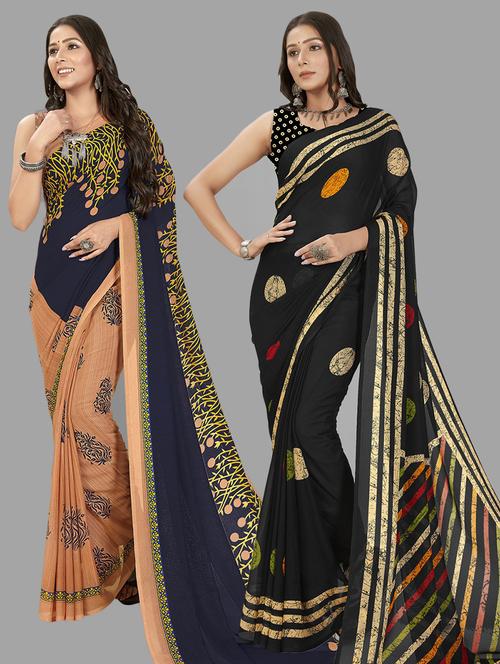 women pack of 2 casual wear combo sarees with blouse - 21414638 - Very Small Image - 1