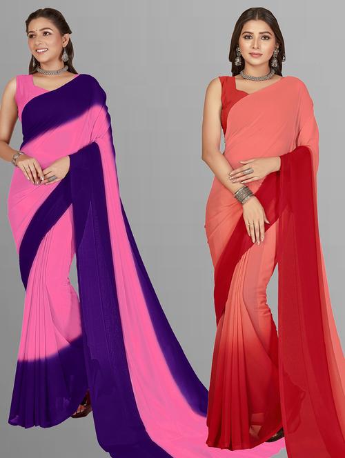 women pack of 2 casual wear combo sarees with blouse - 21414639 - Very Small Image - 1