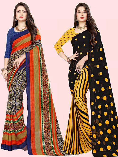 women pack of 2 casual wear combo sarees with blouse - 21414640 - Very Small Image - 1