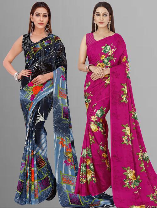 pack of 2 casual wear combo sarees with blouse - 21414641 - Very Small Image - 1