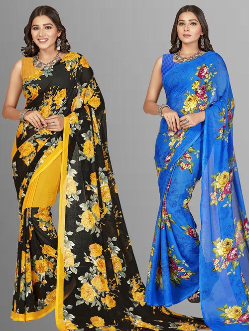 women pack of 2 casual wear combo sarees with blouse - 21414646 - Very Small Image - 1