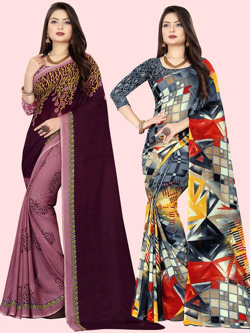 women pack of 2 casual wear combo sarees with blouse - 21414647 - Very Small Image - 1