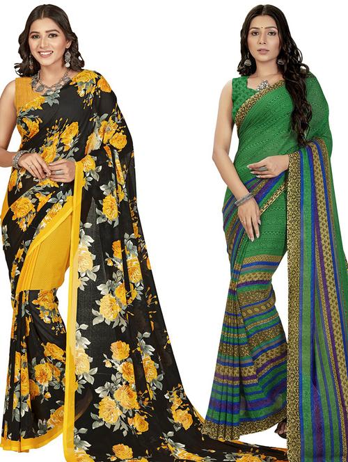 women pack of 2 casual wear combo sarees with blouse - 21414649 - Very Small Image - 1