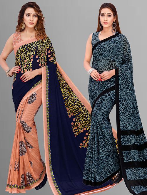 women pack of 2 casual wear combo sarees with blouse - 21414650 - Very Small Image - 1