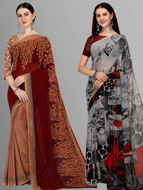 women pack of 2 casual wear combo sarees with blouse - 21414651 - Very Small Image - 1