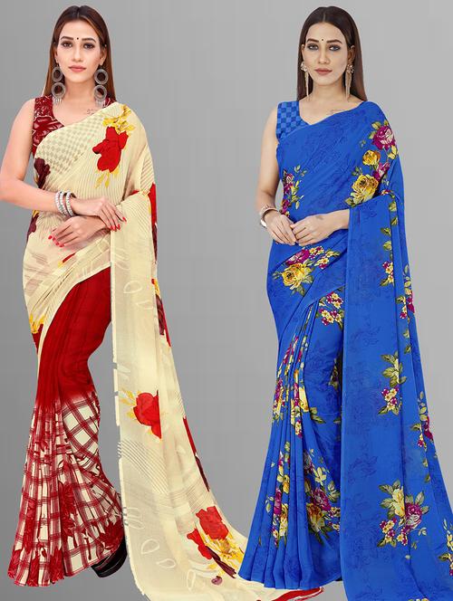 women pack of 2 casual wear combo sarees with blouse - 21414652 - Very Small Image - 1
