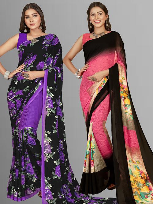 women pack of 2 casual wear combo sarees with blouse - 21414654 - Very Small Image - 1