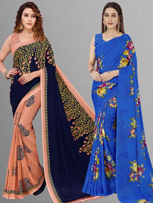 women pack of 2 casual wear combo sarees with blouse - 21414656 - Very Small Image - 1