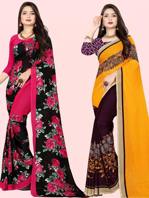 women pack of 2 casual wear combo sarees with blouse - 21414657 - Very Small Image - 1