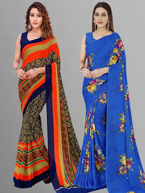 women pack of 2 casual wear combo sarees with blouse - 21414658 - Very Small Image - 1