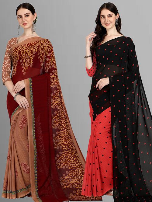 women pack of 2 casual wear combo sarees with blouse - 21414659 - Very Small Image - 1