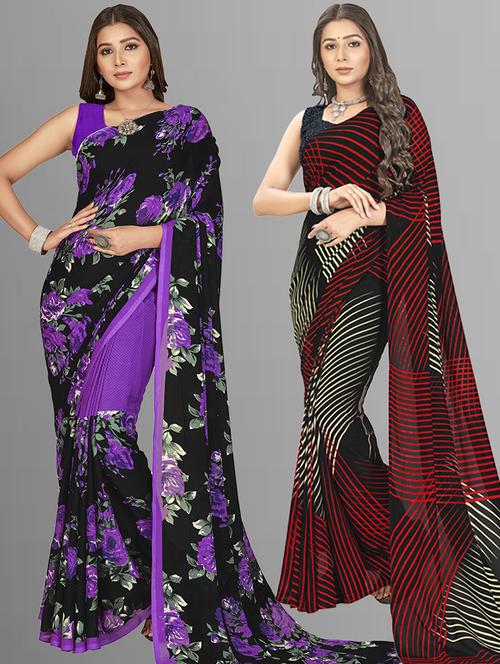 women pack of 2 casual wear combo sarees with blouse - 21414660 - Very Small Image - 1