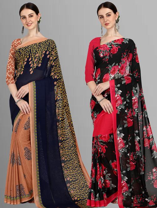 women pack of 2 casual wear combo sarees with blouse - 21414662 - Very Small Image - 1