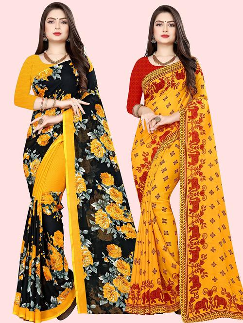 women pack of 2 casual wear combo sarees with blouse - 21414668 - Very Small Image - 1