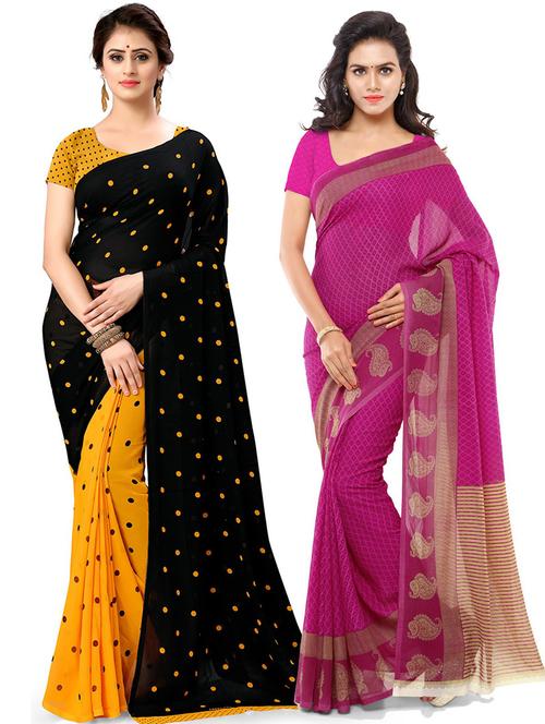 women pack of 2 casual wear combo sarees with blouse - 21414669 - Very Small Image - 1
