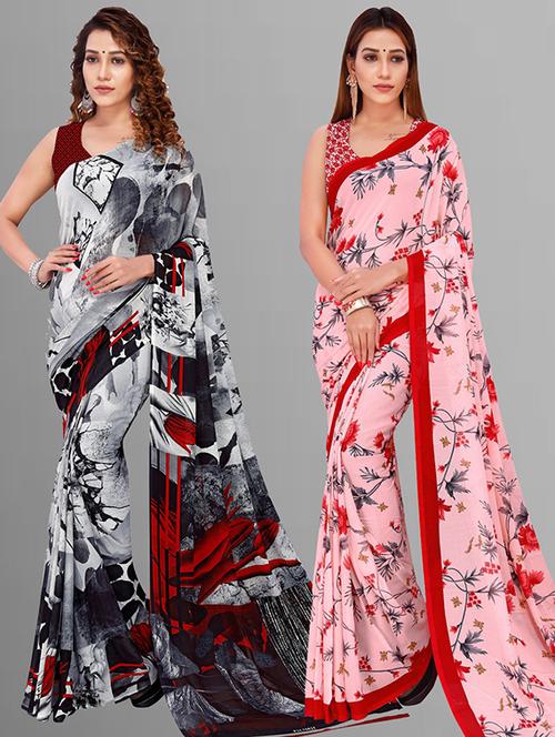 pack of 2 casual wear combo sarees with blouse - 21414704 - Very Small Image - 1