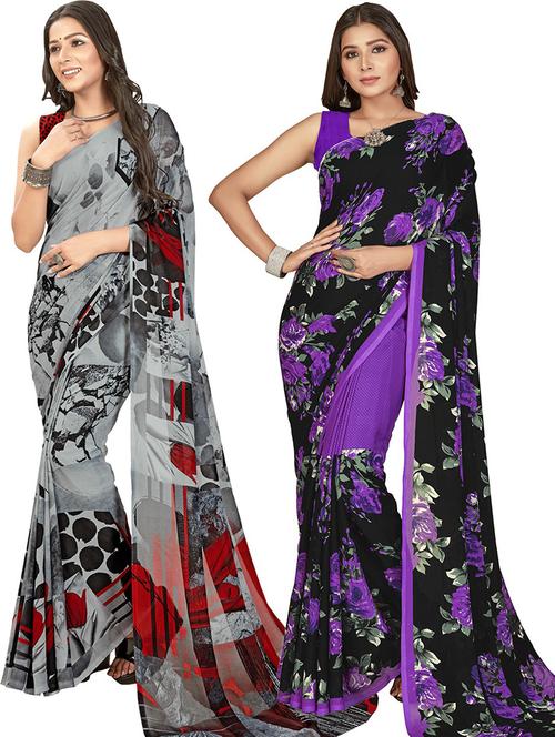 women pack of 2 casual wear combo sarees with blouse - 21414705 - Very Small Image - 1