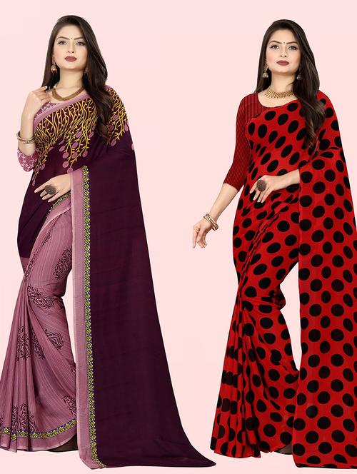 women pack of 2 casual wear combo sarees with blouse - 21414711 - Very Small Image - 1