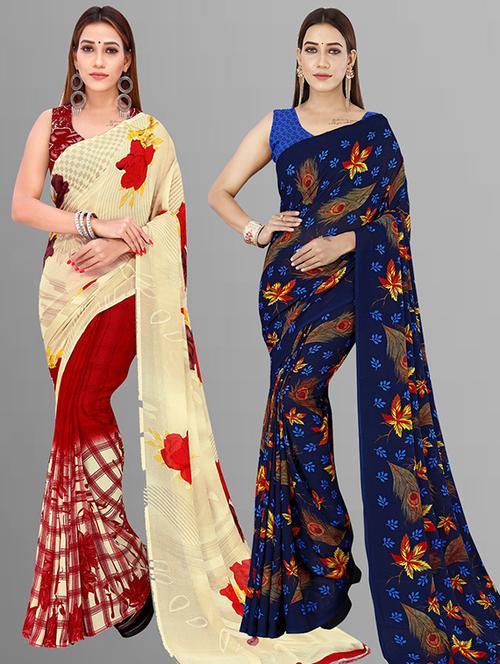 women pack of 2 casual wear combo sarees with blouse - 21414712 - Very Small Image - 1