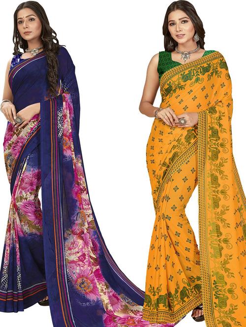 women pack of 2 casual wear combo sarees with blouse - 21414713 - Very Small Image - 1
