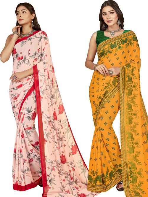 women pack of 2 casual wear combo sarees with blouse - 21414715 - Very Small Image - 1