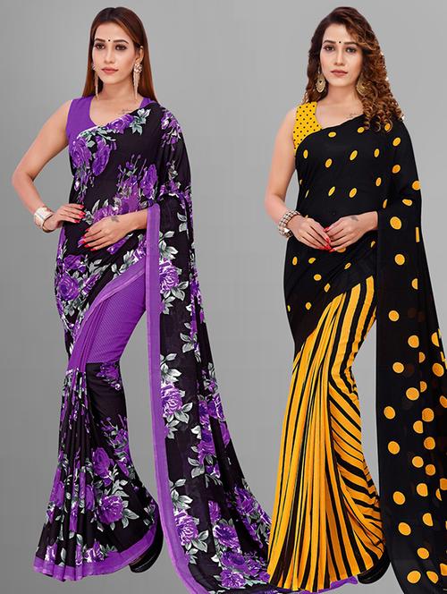 women pack of 2 casual wear combo sarees with blouse - 21414716 - Very Small Image - 1