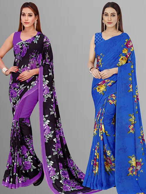 women pack of 2 casual wear combo sarees with blouse - 21414733 - Very Small Image - 1