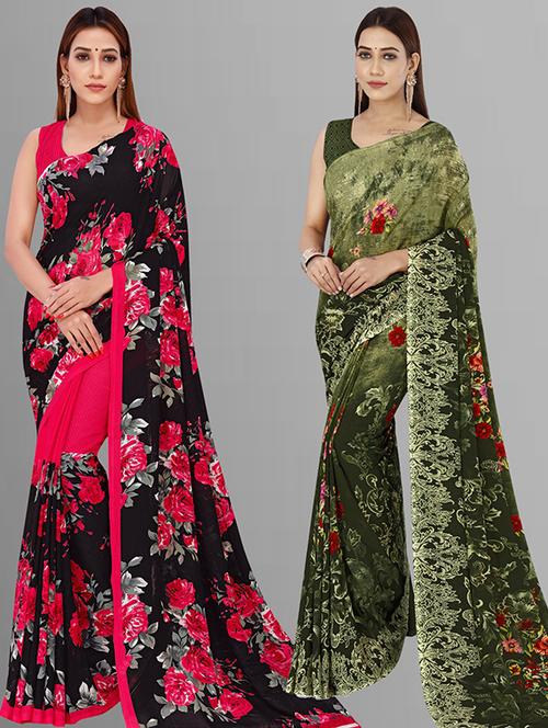 women pack of 2 casual wear combo sarees with blouse - 21414735 - Very Small Image - 1