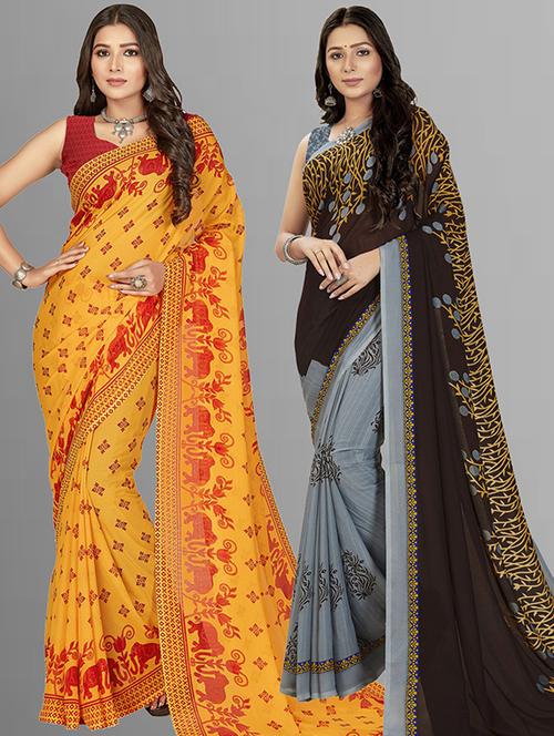 women pack of 2 casual wear combo sarees with blouse - 21414740 - Very Small Image - 1