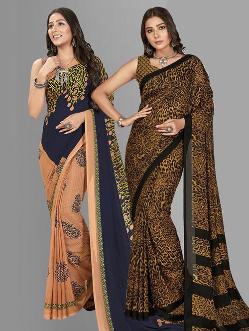 women pack of 2 casual wear combo sarees with blouse - 21414741 - Very Small Image - 1